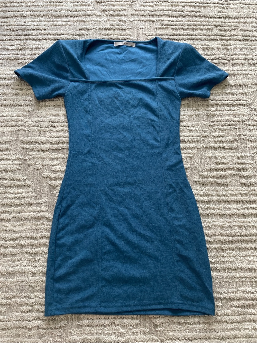 Teal Short-Sleeve Square Neck Women’s Dress